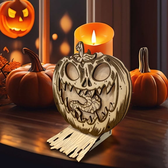 CAIMYY Halloween Laser Cut Pumpkin Decor - Swinging Bat Wooden Wall Hanging for Spooky Home Decor, 3mm Plywood Fretwork Art with Creepy Tongue Design, DIY Assembly Halloween Craft Project