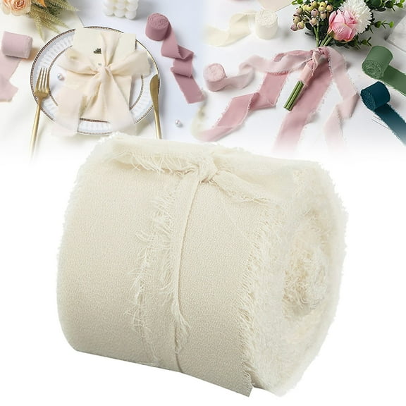 CAIMYY Handmade Fringe Chiffon Ribbon 3.8cm x 5 Yards for Rustic Gift Wrapping Wedding Bouquets and Decorations