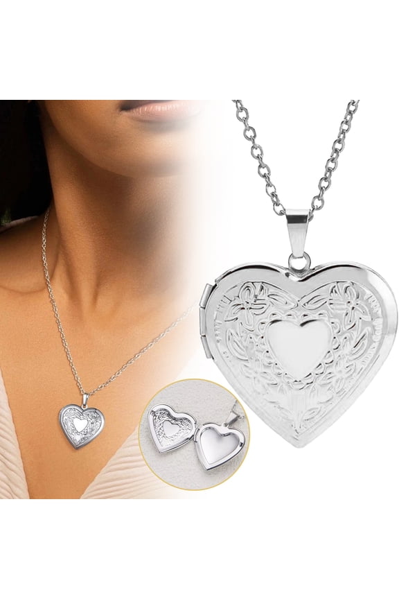 Heart Locket Necklace For Women Personalized Picture Vine Floral Engraved Mothers Day Valentines Gift Birthday Keepsake Photo Jewelry