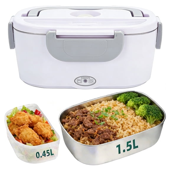 CAIMYY Heated Food Container Electric Lunch Box Warmer 40W Portable For Car Office Truck Stainless Steel With Plastic Inner Gray