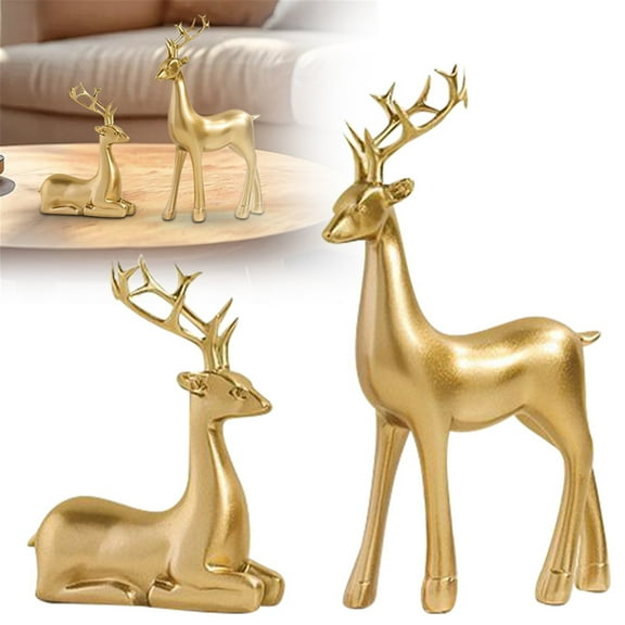 CAIMYY Home Decor Sculptures Modern Resin Deer Figurines Elegant Golden Animal Statues For Living Room Shelf Desk Tabletop Display Wedding Centerpiece Set Of 2 (6.69" & 4.72")