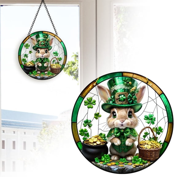 CAIMYY Irish Wreath Acrylic Hanging Decor, St Patricks Day Window Wall Ornament For Home, Green Holiday Party Decoration