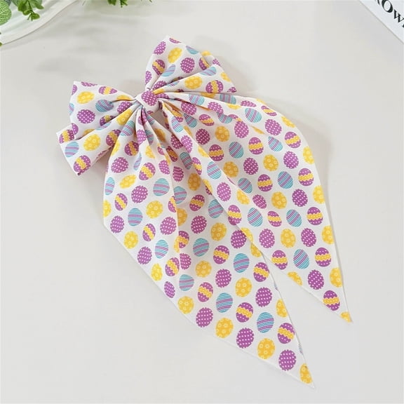 CAIMYY Long Ribbon Easter Egg Bow Hairpin Spring Clip Hair Bow For Women Easter Party Decor Accessory