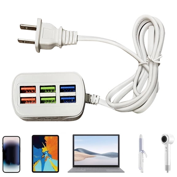 CAIMYY Multi Usb Charger Hub, 6 Port Fast Charging Station Power Strip With 1M Cord, Universal Travel Charger For Iphone Samsung Android Phones Tablets