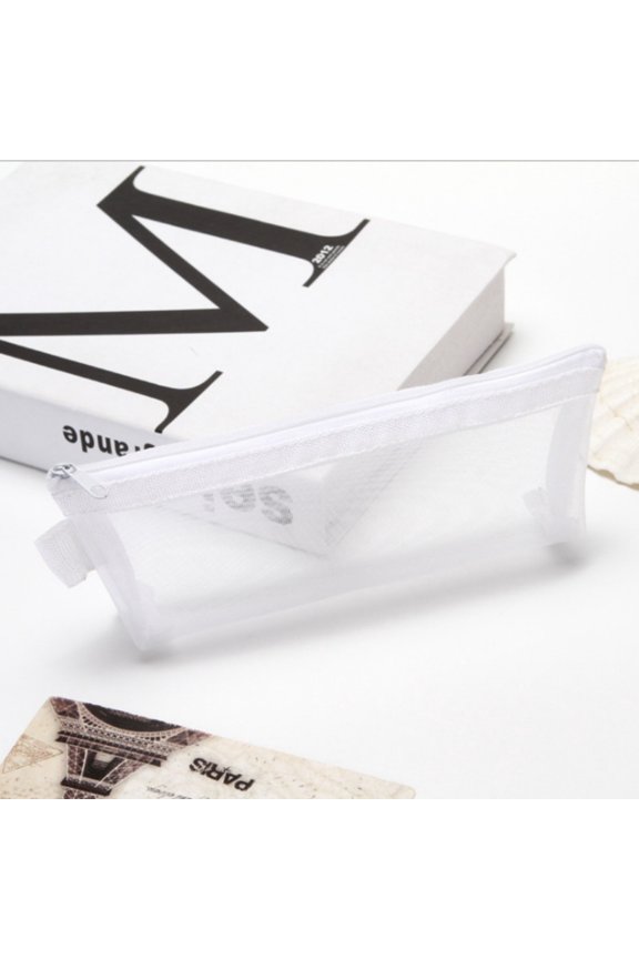 Multifunctional Plastic Zipper Pencil Case Cosmetic Bag Portable Stationery Storage Pouch Organizer For Office Desk Supplies White