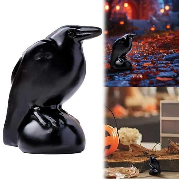 CAIMYY Natural Stone Crow Figurine - Handcrafted Black Stone Bird Statue for Home Decor - 2 Inch Miniature Animal Sculpture for Shelf, Desk, Gift, Spiritual Decor with Bad Luck Absorption