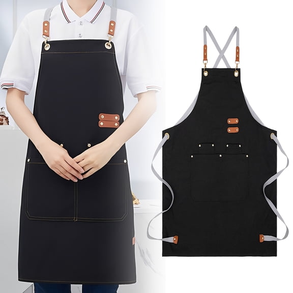 CAIMYY Polyester Adjustable Length Apron For Cooking Grilling And Painting With Convenient Pockets