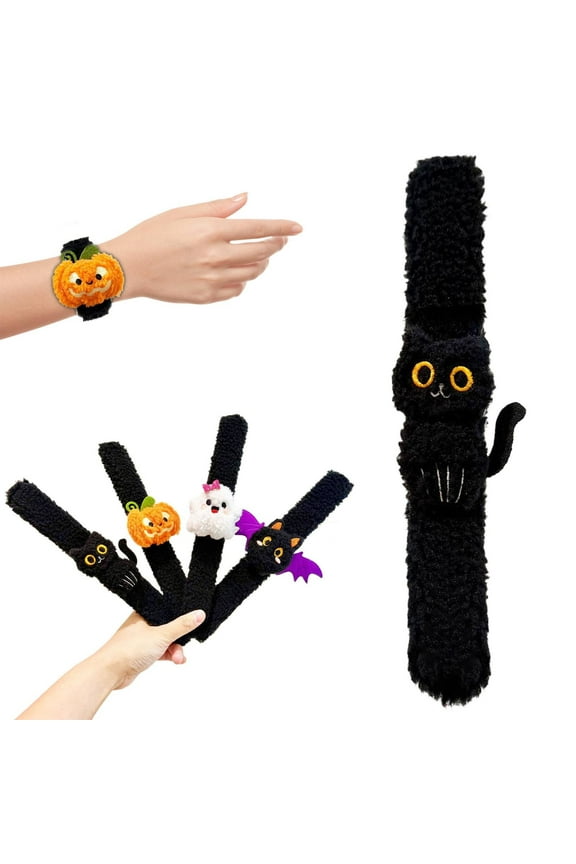 Pumpkin Snap Bracelets for Kids Halloween - Fun Party Favors Bulk, Soft Plush Wristbands, Trick or Treat Accessories, DIY Costume Jewelry & Spooky Home Decor