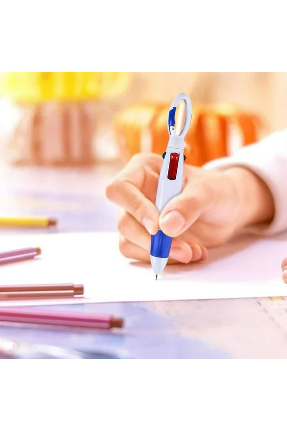 Retractable Multicolor Ballpoint Pen 4 In 1 Ink With Carabiner Clip For Waiter Waitress Restaurant Server Apron Blue