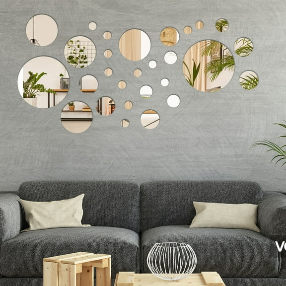 CAIMYY Silver Acrylic Mirror Flower Art, Circular Wall Mural for Sofa Background Home Decor