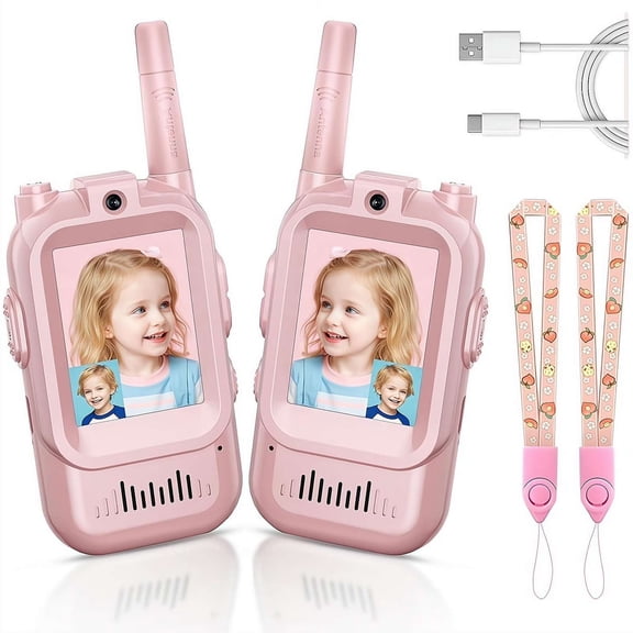 CAIMYY Video Walkie Talkies 2 Pack Rechargeable With Lcd Screen, Handheld Intercom For Family Camping Hiking, 400M Outdoor Range, Fun Electronics