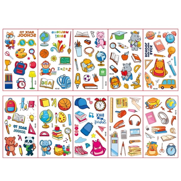 CAIMYY Water Transfer Stickers 10Pcs Back To School Theme Notebook Decals Waterproof Sticker For Party Favor School Supply