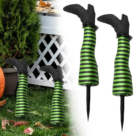 CAIMYY Witch Legs Halloween Yard Decor 17 Inch Realistic Green Witch Legs Stake 2 Pack for Indoor Outdoor Holiday Decor