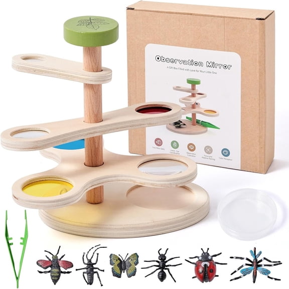CAIMYY Wooden Science Kit With 3 Layer Magnifying Glass And Color Filters For Observation Experiments And Education Khaki