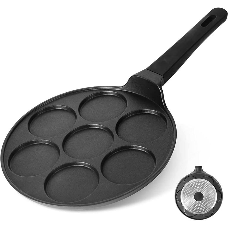 CAINFY Pancake Pan Maker Nonstick Induction Compatible, 10.5 Inch Mini Non  Stick Silver Dollar Grill Blini Griddle Crepe Pan,7 Molds Cake Egg Cooker  Skillet for Kids Gifts 7-cup 