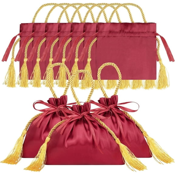Jimin Red Favor Bags Bulk Drawstring Satin Gift Bags Jewelry Pouches Return Gifts Pouch Christmas Birthday Wedding Party Favors Gift Wrapping Supplies Candy Bags with Handles (10pcs)