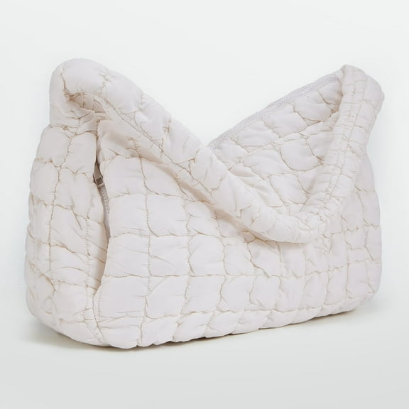 CAITINA CN5053 Puffer Crossbody Bag Quilted Padding Shoulder Bag, Soft Quilted Tote Bag Hobo Handbags Puff Purse White