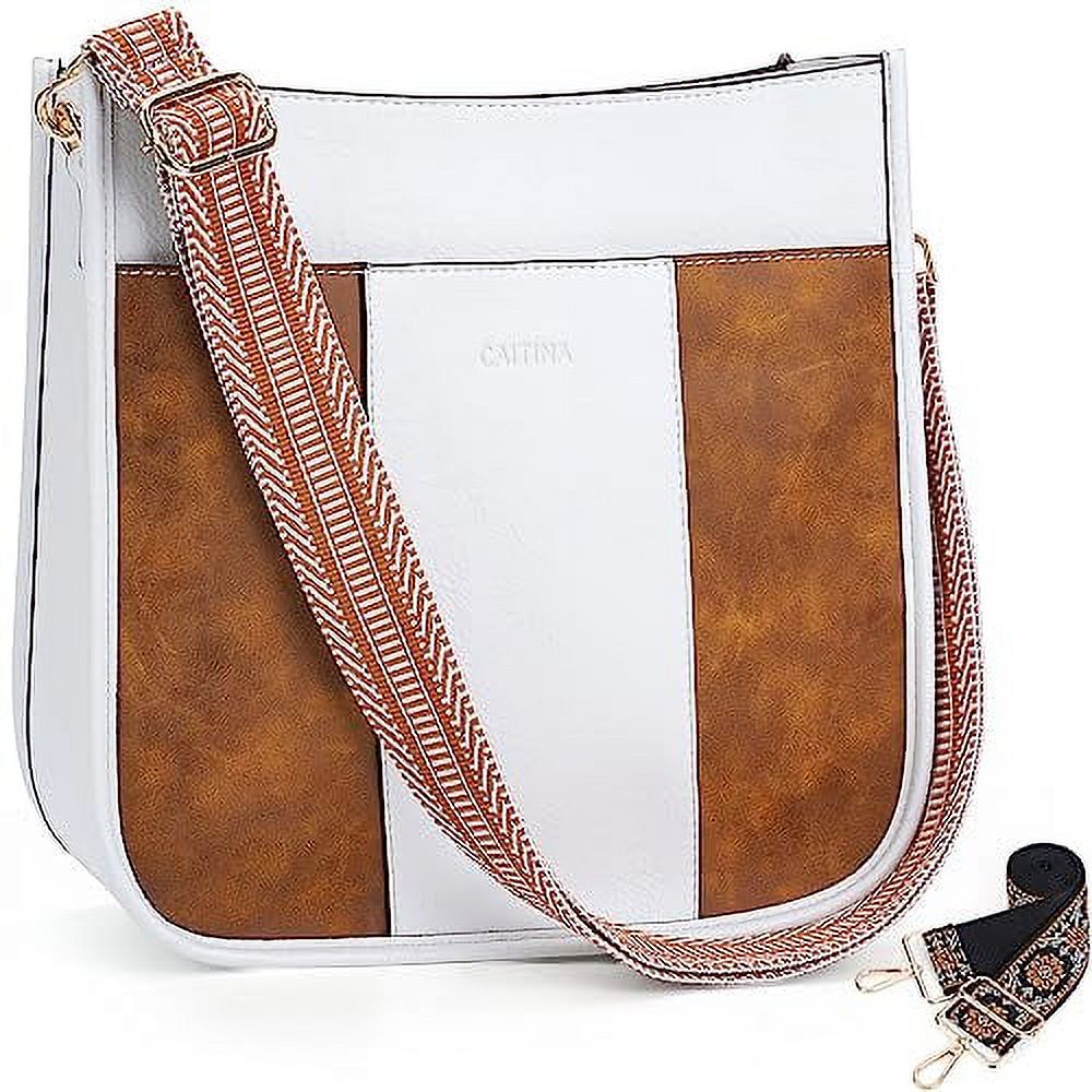 Roma Leathers Genuine Leather MultiPocket Crossbody Purse Bag (Cream