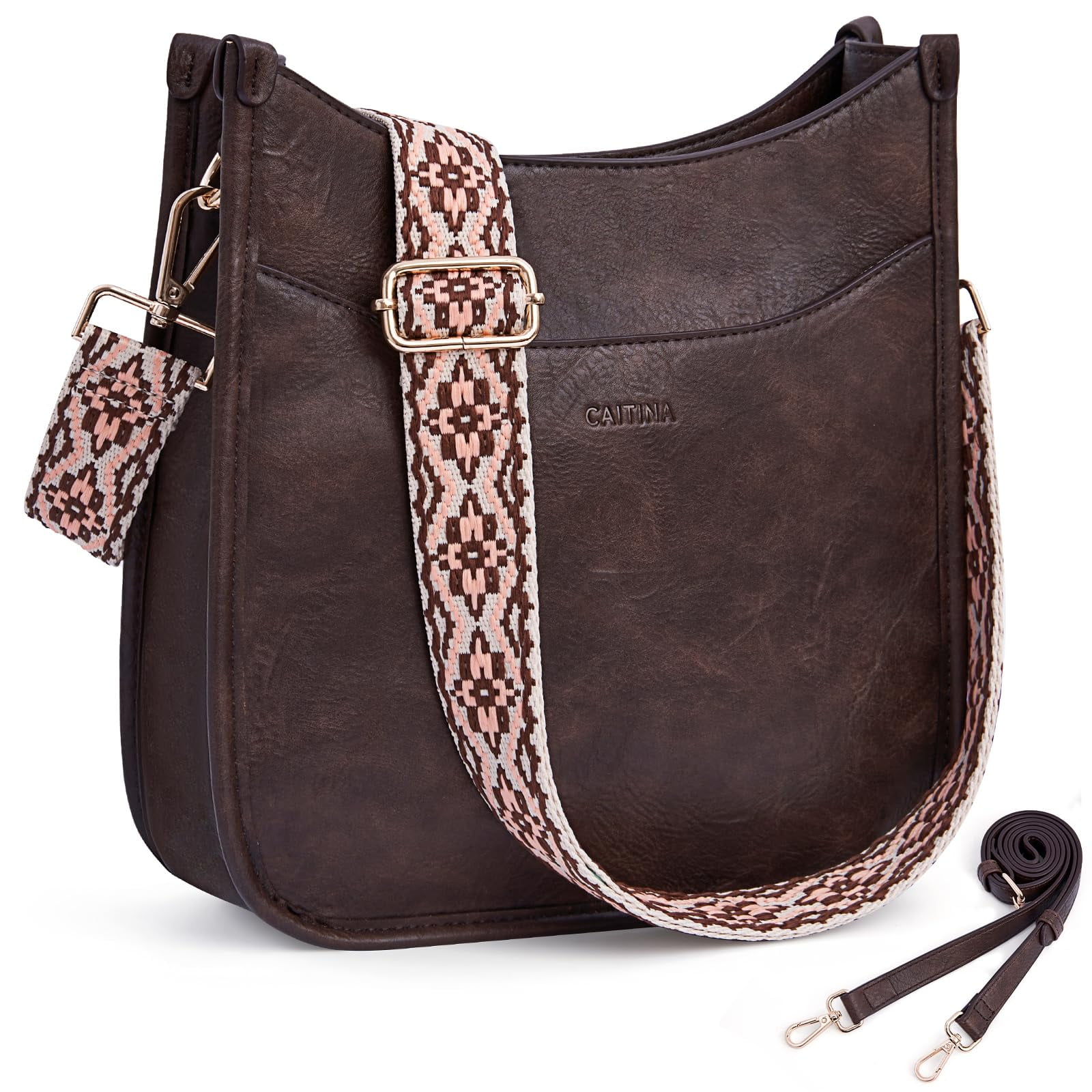 Women's Small Vegan Leather Crossbody Bag - Trendy Hobo Purse With Detachable Chain