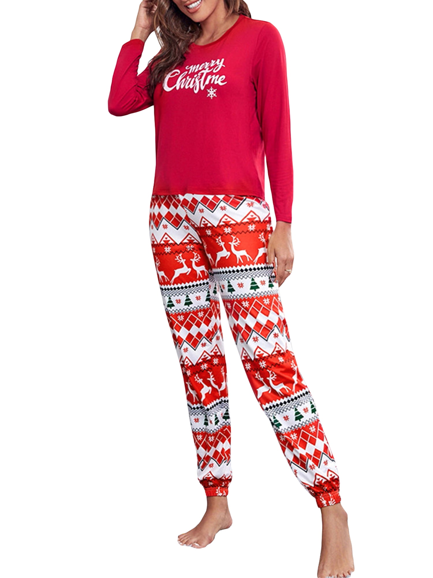 CAITZR Christmas Pajamas Women's Long Sleeve Letters Print Sleepwear