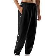 CAITZR Men's Button Tear Away Basketball Pants Training Warm up Sweatpants Side High Split Snap Button Pants for Sport