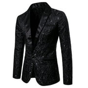 CAITZR Mens Jacquard Floral Suit Jacket Slim Fit Stylish Blazer Dinner Party Prom Wedding Tuxedo Jacket