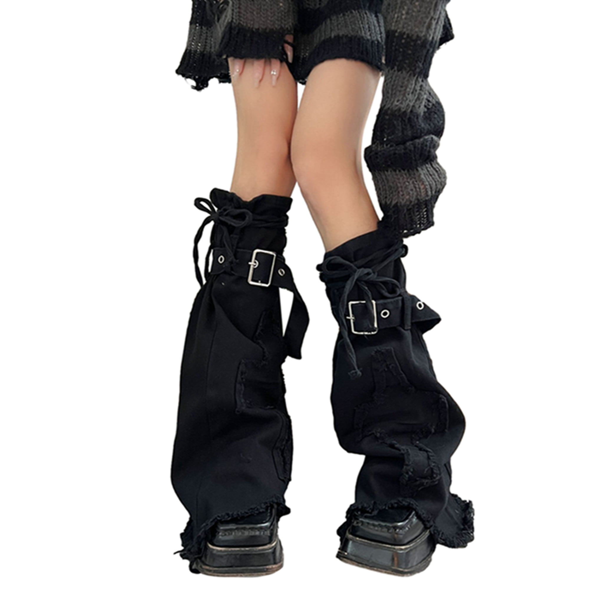 Goth Leg Warmers For Women - Knitted Flared Long Sleeve With Heart Graphic, Punk Y2K Rave Accessory
