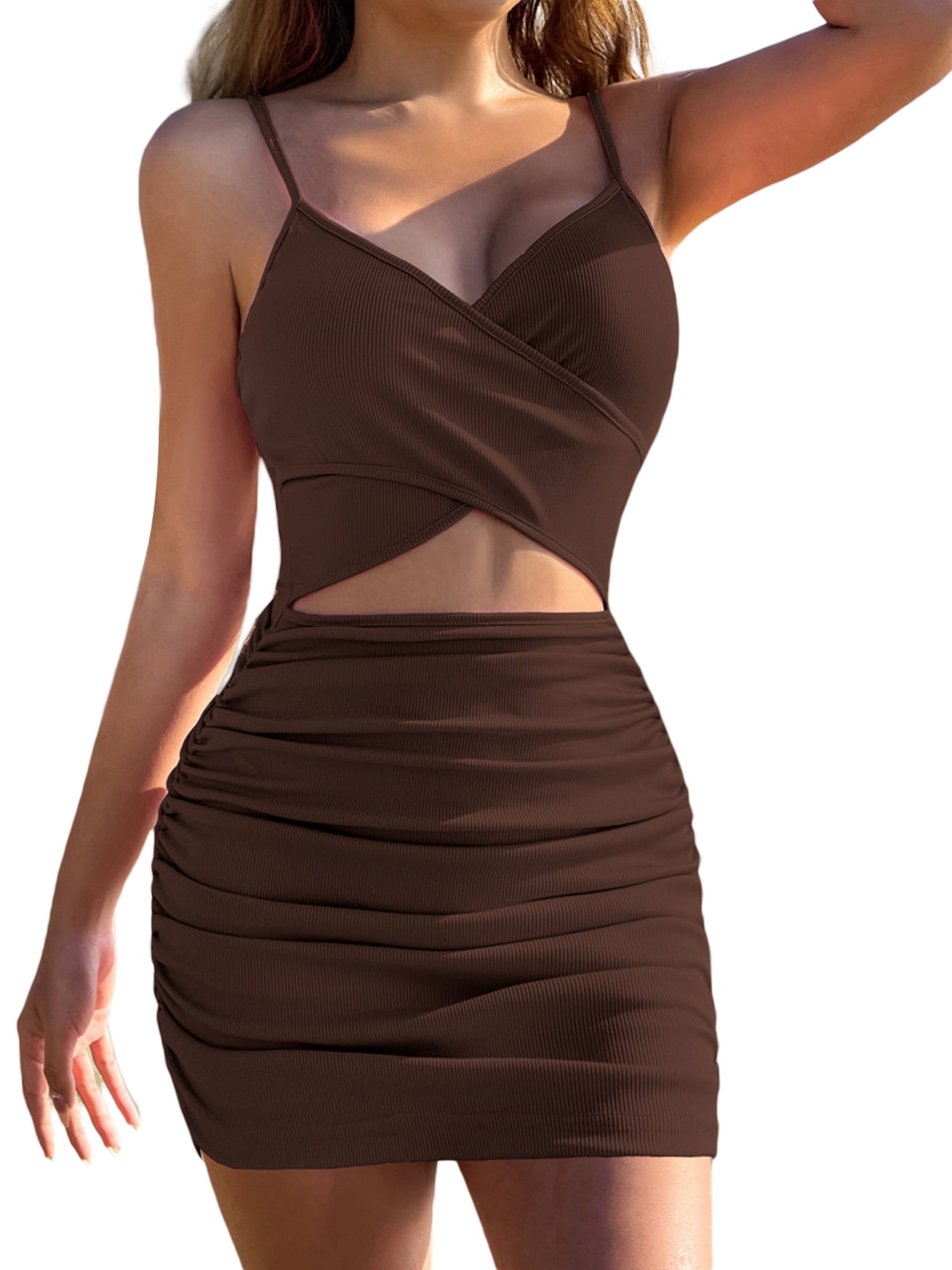 Verdusa Women's Mock Neck Dolman Sleeve Ruched Mini Dress - High Waisted Party Cocktail Dress 1 thumbnail image