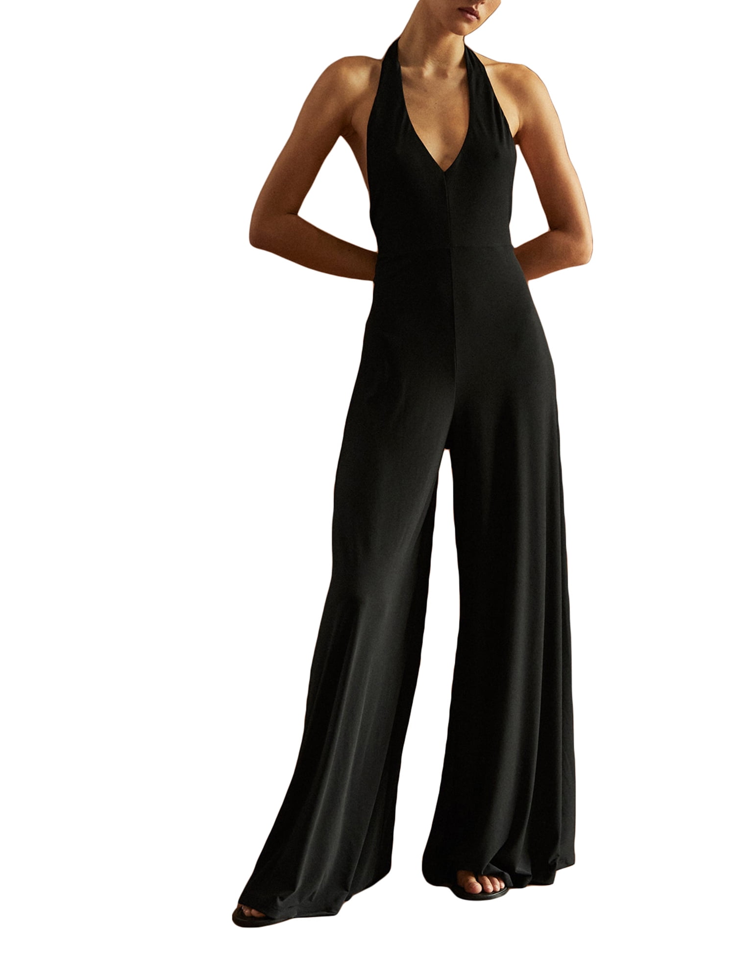 CAITZR Women's Summer Jumpsuit Halter Neck Sleeveless Wide Leg Long