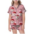 thumbnail image 1 of CAIVO 2 Piece Pajama Sets For Children Short Sleeve Lapel Button Down Shirts Tops With Shorts Matching Set Sleepwear Set With Pockets For Christmas Nightwear, 1 of 4