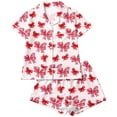 thumbnail image 1 of CAIVO 2 Piece Pajama Sets Girls Lapel Short Sleeve Button Down Shirt With Shorts Casual Loungewear Bowknot Printed Sleepwear For Kids Soft Breathable Summer Nightclothes Pjs, 1 of 4