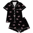 thumbnail image 1 of CAIVO 2 Piece Pajama Sets Girls Lapel Short Sleeve Button Down Shirt With Shorts Casual Loungewear Sleepwear For Toddler Kids Soft Breathable Summer Nightclothes Bowknot Printed Homewear, 1 of 4