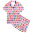 thumbnail image 1 of CAIVO 2 Piece Pajama Sets Kids Girls Flower Printed Short Sleeve Lapel Button Down Shirts Tops With Shorts Sleepwear Pjs, 1 of 4