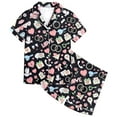 thumbnail image 1 of CAIVO 2 Piece Pajama Sets Kids Girls Heart Printed Short Sleeve Lapel Button Down Shirts Tops With Shorts Sleepwear Homewear, 1 of 4
