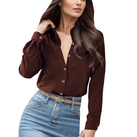 CAIVO Autumn Solid Color V Neck Ladies Shirt Blouse Women Long Sleeve Versatile Summer Back To School Tops