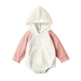 thumbnail image 1 of CAIVO Baby Boy Girl Fall Clothes Oversized Hooded Pullover Sweatshirt O-Neck Romper Color Block Long Sleeve Bodysuit Onesie Lovely Toddler Child Daily Wear, 1 of 8