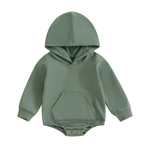 CAIVO Baby Boys Girls Solid Color Hooded Pocket Long Sleeve Bodysuit Romper Jumpsuit Onesie For Toddler Autumn Fall Season Stylish One-Pieces
