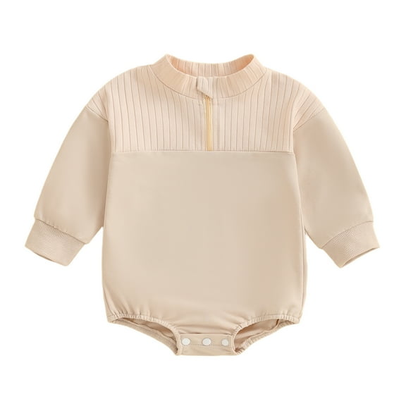 CAIVO Baby Girls Long Sleeve O-Neck Bodysuit Solid Color Zip Up Romper Soft Toddler Onesie Comfortable Playwear Holiday Child One-Pieces