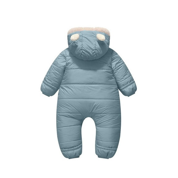 CAIVO Baby Jumpsuit Winter Girls Hood Boys Zippers Pockets Solid Color Stylish Long Sleeve Onesie One-Pieces