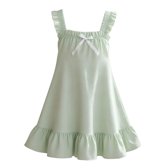 CAIVO Big Girls Summer Dress Sleeveless Knee Length A-Line Loungewear Soft Backless Square Neck Ruffle Trim Child Solid Color Casual Dresses