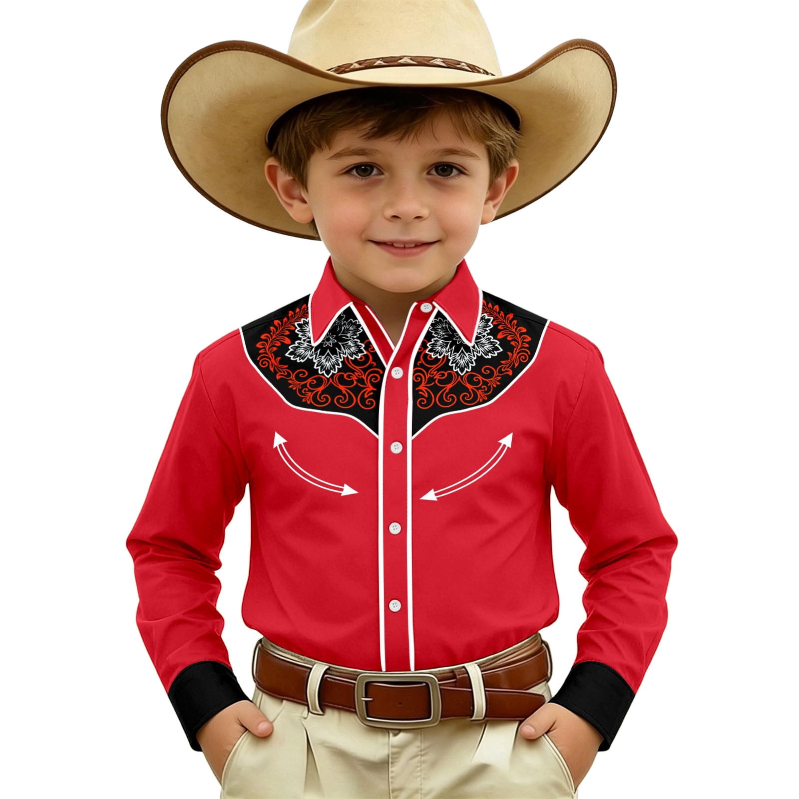CAIVO Blouse Kids Western Style Casual Print Shirt For Boys With Denim ...