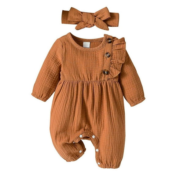 CAIVO Boys Autumn Winter Double Layer Crepe Romper Jumpsuit With Waistband And Long Pants Headband Onesie Toddler Versatile Bodysuits Long Sleeve O-Neck One-Pieces
