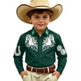 thumbnail image 1 of CAIVO Boys Blouse Western Cowboy Long Sleeve Shirt Classic Frontier Button Down Denim Style Casual Tops Turndown Collar Summer Classic Tops, 1 of 4