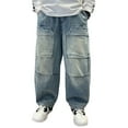 thumbnail image 1 of CAIVO Boys Cargo Pants Straight Fit Denim Jeans Kids Comfortable Casual Trousers Durable Outdoor Playwear Toddler Youth Trendy Child Solid Color Slacks, 1 of 9