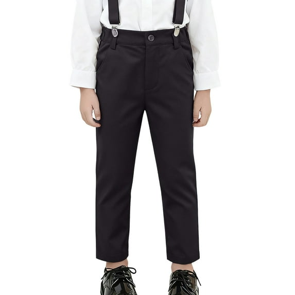 CAIVO Boys Dress Pants For School Formal Occasions Comfortable Solid Color Flat Front Trousers With Adjustable Waistband Durable Twill Fabric Classic Fit Kids Relaxed Fit Trousers Slacks