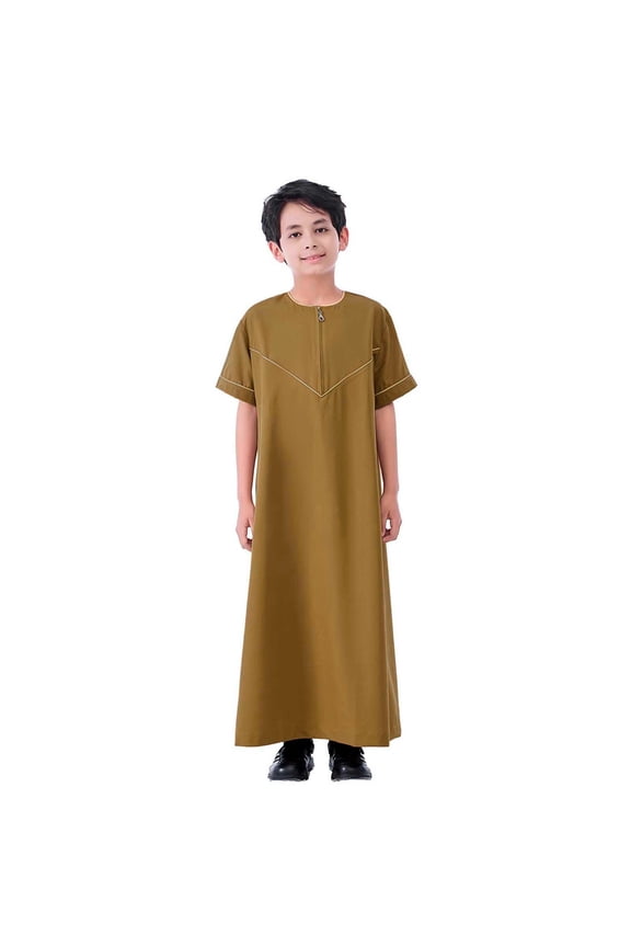 Boys Ethnic Wear Middle Arabic Embroidered Short Sleeve Long Robe Sets Traditional Outfits Kids Birthday Child Solid Color Clothes Sets