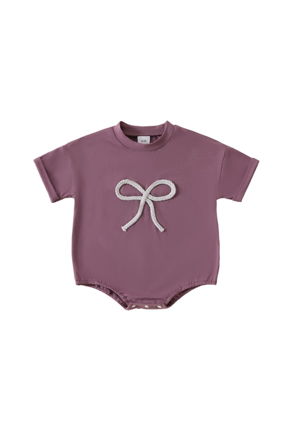 Boys Girls Short Sleeve Bowknot Embroider Pullover O-Neck Romper Sweatshirt Bodysuits One-Pieces Onesie Cute Toddler Child Daily Wear