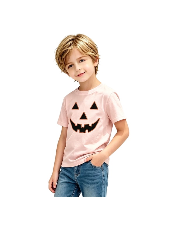 Boys Halloween T-Shirt Graphic Tee Casual Crew Neck Short Sleeve Tops Funny Pumpkin Face Print T Shirt