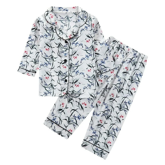 CAIVO Boys Long Sleeve Pajama Shirts Tops Pants Comfortable Printed Sleepwear Loungewear Two Piece Pyjamas Sets Kids Home Wear Cozy Child Pjs