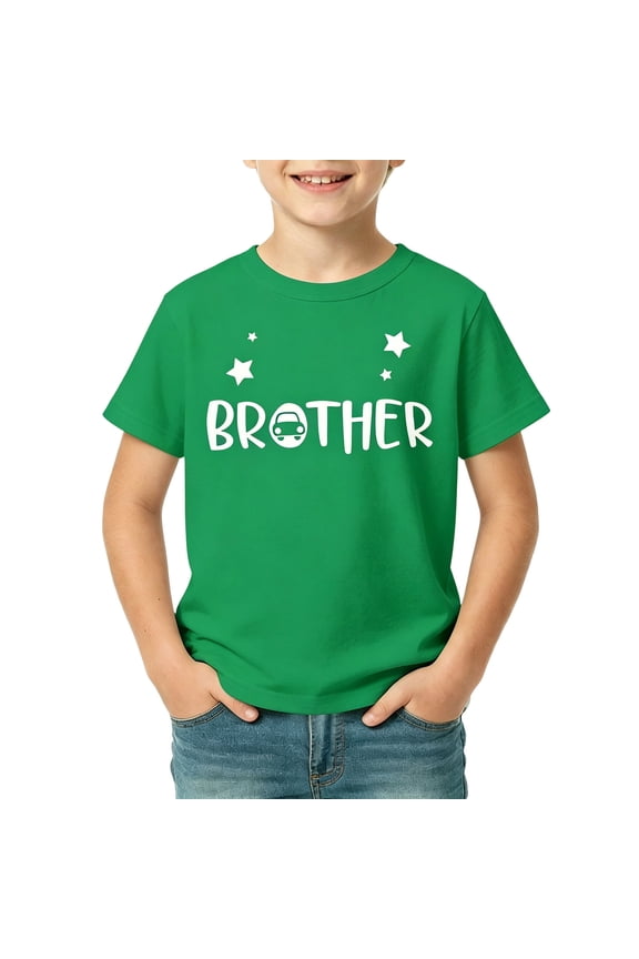 Boys O-Neck Tshirts Big Bro Graphic Tee For Young Casual Everyday Tops With Letter Print Short Sleeve Tee For Kids , Green